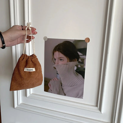 Corduroy Drawstring Pouch | Versatile Storage Bag for Jewelry, Cosmetics, and Small Essentials