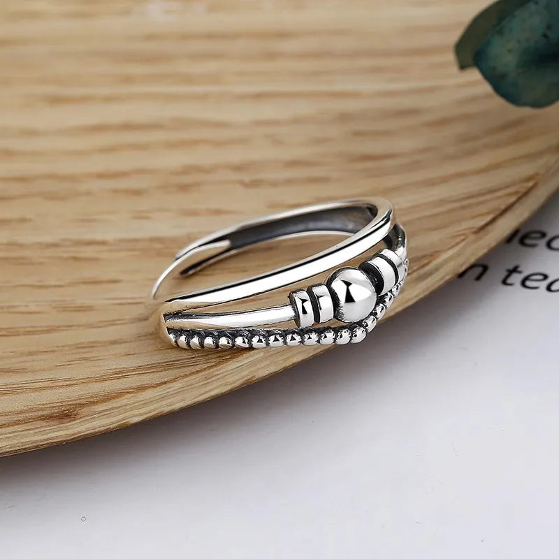 VENTFILLE 925 Sterling Silver Geometric Multilayer Round Bead Ring | Fashion Punk Temperament Jewelry