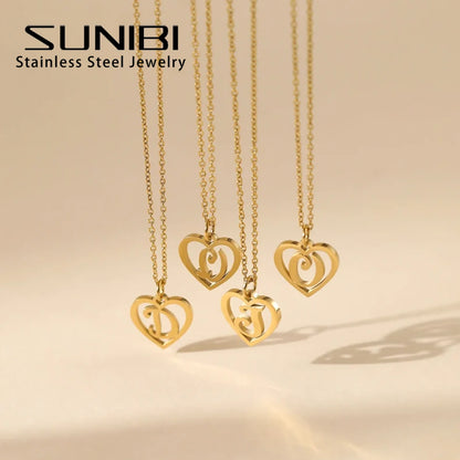 SUNIBI Stainless Steel Letter Heart Shape Hollow Pendant Charm for Bracelet Necklaces  for Women DIY Jewelry Making