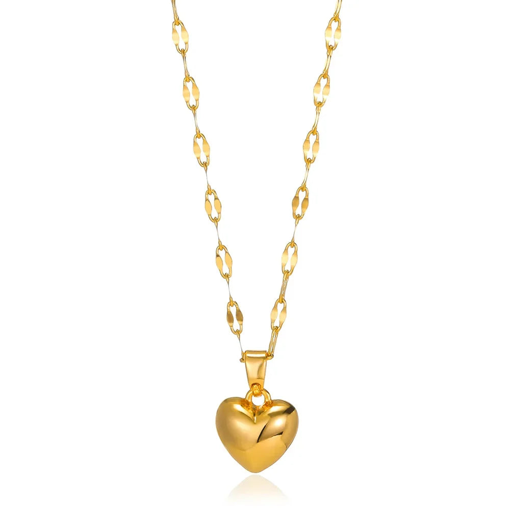 Geometric Heart Necklaces For Women Stainless Steel Gold Color Snake Chain Heart Necklace Aesthetic New Wedding Jewelry Gift