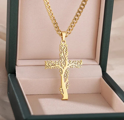 Stainless Steel Cross Necklace For Women Gold Color Chain Cross Pendant Necklaces Retro Religion Jewelry Gift bijoux femme