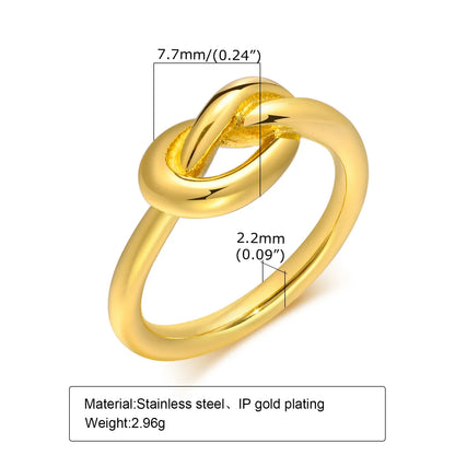 Love Knot Ring for Women, Stainless Steel Gold Plated Dainty Stacking Ring, Tiny Tie The Knot Statement Jewelry