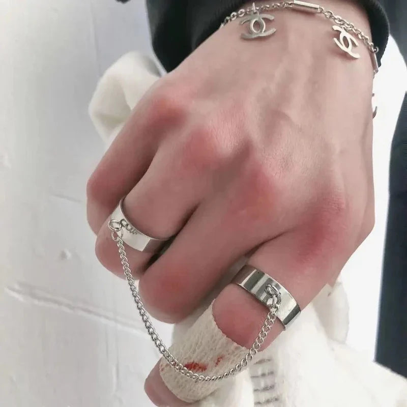 Double Ring Integrated Chain Opening Adjustable Titanium Steel Does Not Fade Bungee Hop Hip Hop Masculinity Retro Super Cool