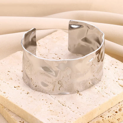 Classic Wrinkle Texture Openning Bangle Bracelet For Women Exquisite Cuff Bracelet Stainless Steel Hand Ornament Punk Jewelry