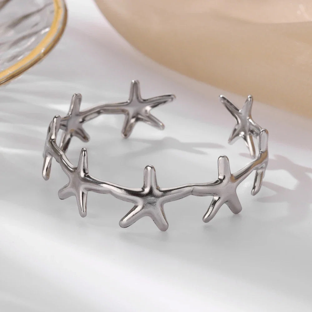 Minimalist Starfish Bangles For Women Lucky Stainless Steel Cuff Bracelets 2024 Trend Female Charm Jewelry Wrist Accessories BFF