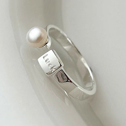 PANJBJ 925 Sterling Silver Pearl Irregular Ring | Women Shell Overlapping Hollow Sweet Design Jewelry