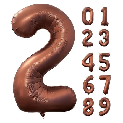 40 Inch Foil Number Balloon Set | Brown Birthday Party Decoration