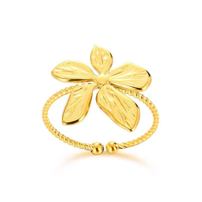 Stainless Steel Exaggerated Big Flower Rings For Women Gold Color Sunflower Finger Ring Female Fashion Aesthetic Jewelry Gift