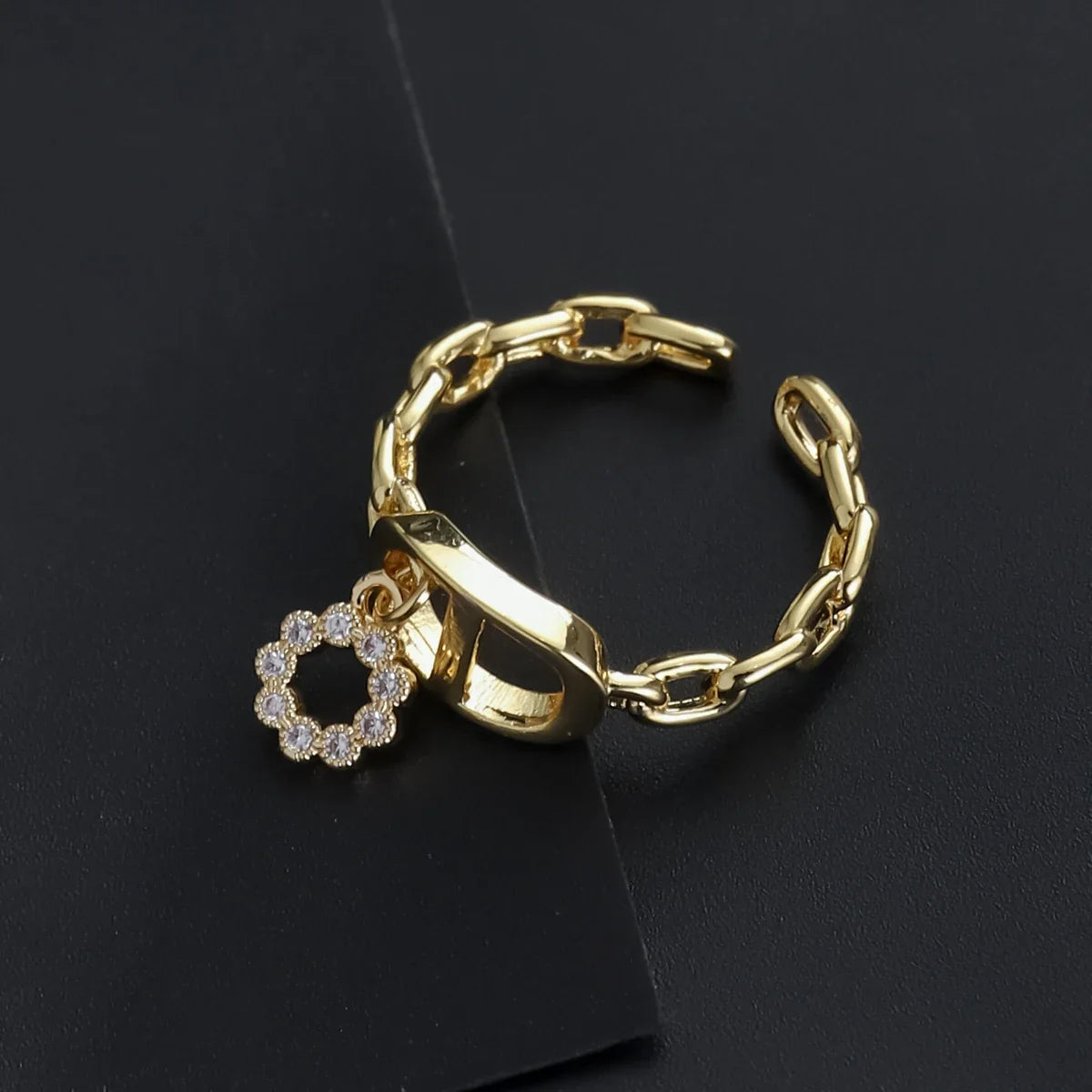 Cross Diamond Letter Ring Niche Design Pendant Trendy Daily Versatile Women's Ring New Open Adjustable Ring