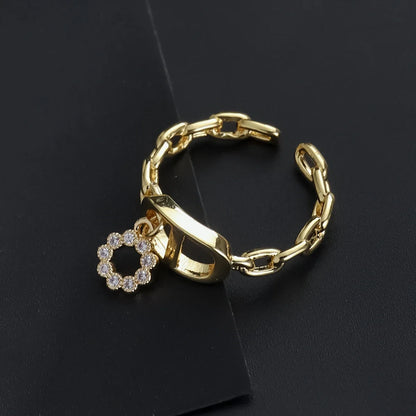 Cross Diamond Letter Ring Niche Design Pendant Trendy Daily Versatile Women's Ring New Open Adjustable Ring