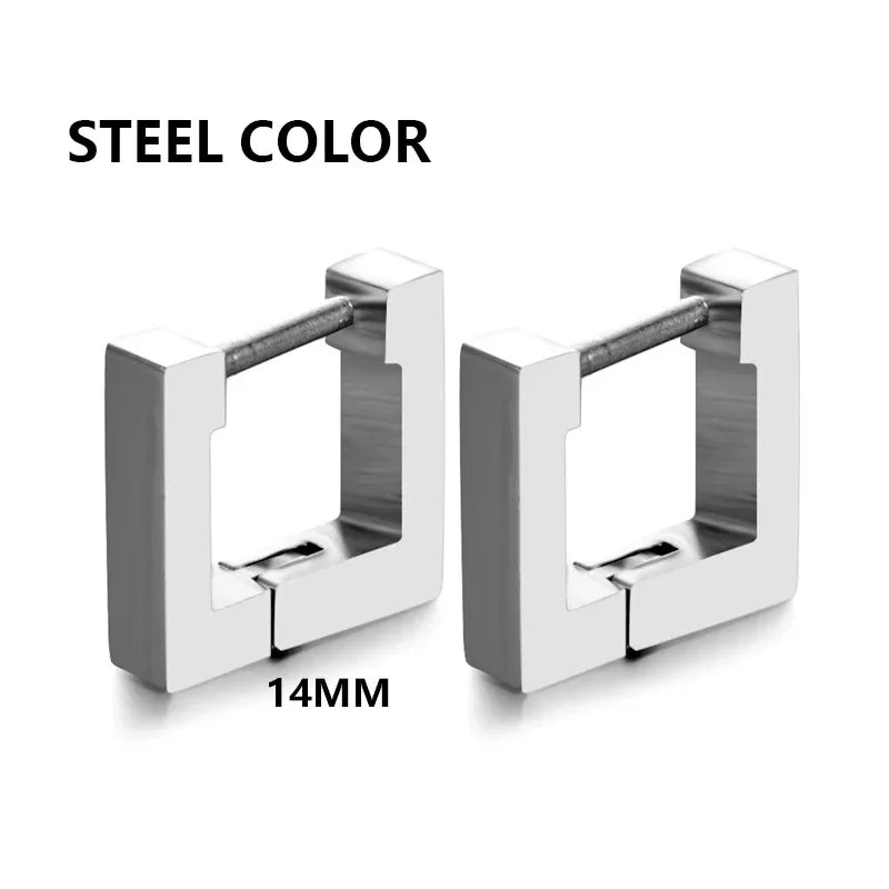 Geometric Stainless Steel Square Triangle Hoop Earrings | Unisex Punk Hip Hop Jewelry