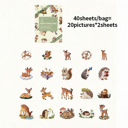 Kawaii Embroidered Fabric Pet Sticker Set | 40Pcs White Kraft Paper Journal Decor
