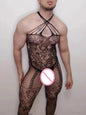 New Sexy Halter Men Fishnet Bodystockings Women Erotic Lingerie Open Crotch White Crotchless Teddies Bodysuit Underwear Costumes