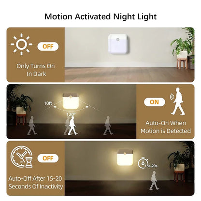 PIR Motion Sensor LED Night Light | USB Rechargeable with Switch for Bedroom Kitchen Cabinet Closet