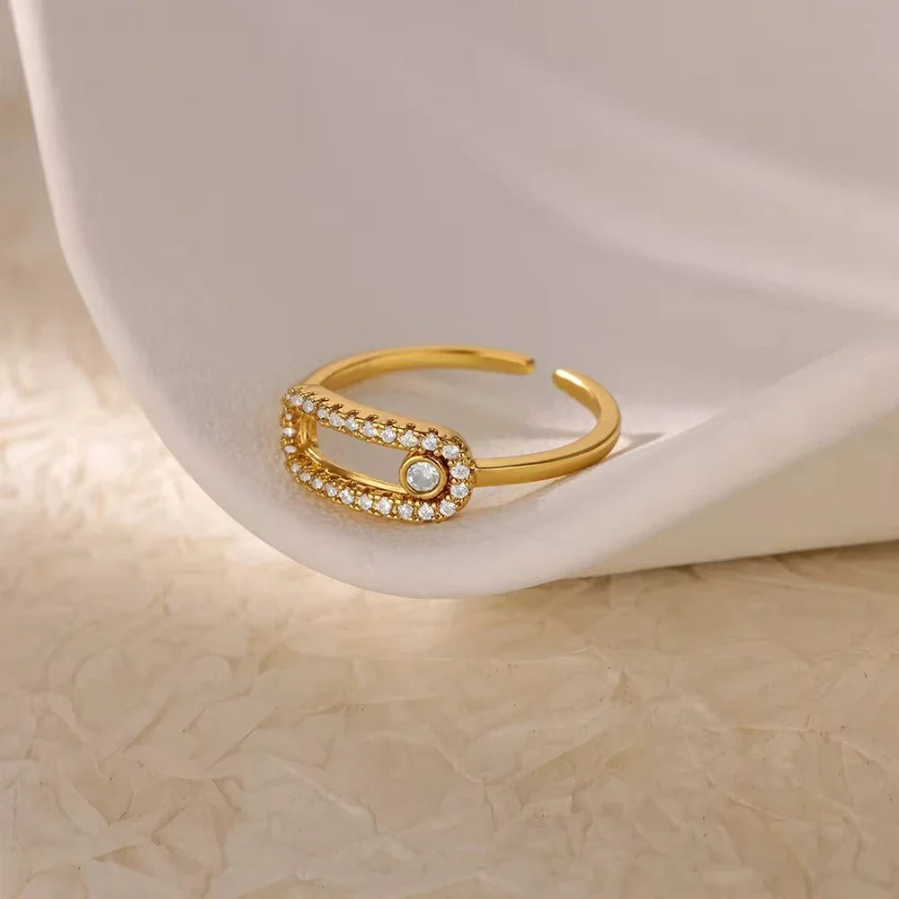 Fashion Zircon Sun Flower Rings For Women Stainless Steel Gold Color Geometric Ring Trendy Wedding Party Aesthetic Jewelry Gifts