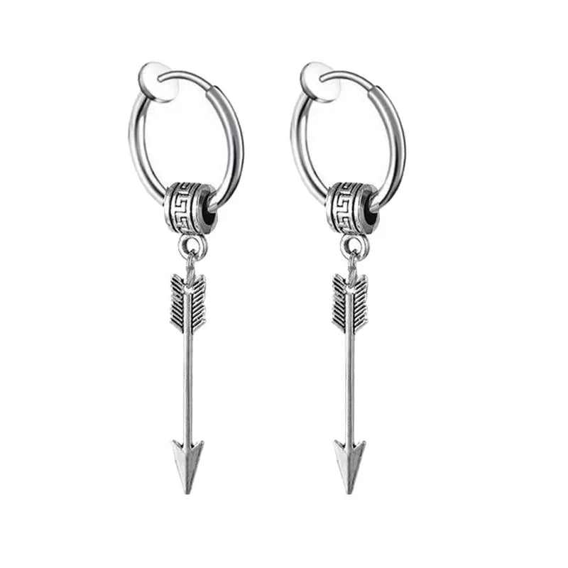 Black Arrow Punk Stainless Steel Stud Earrings | Unisex Gothic Ear Clip Set