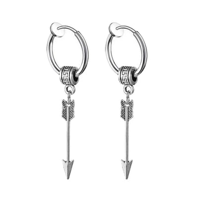 Black Arrow Punk Stainless Steel Stud Earrings | Unisex Gothic Ear Clip Set