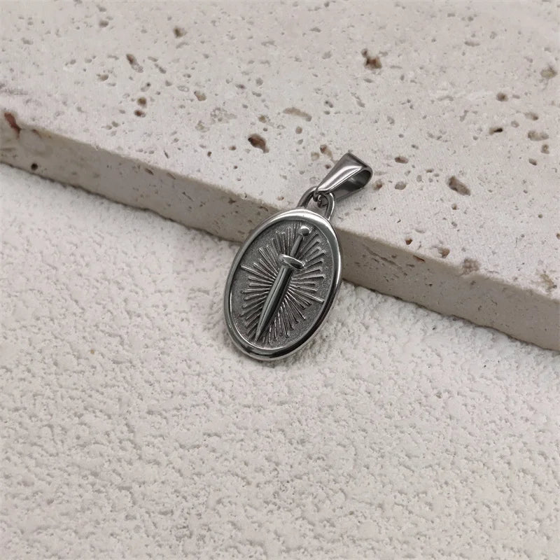 Fashion Punk 18K Gold PVD Plated Jewelry Sword Pendant Necklace Charms Necklace For Men Women Trendy Link Chain Jewelry