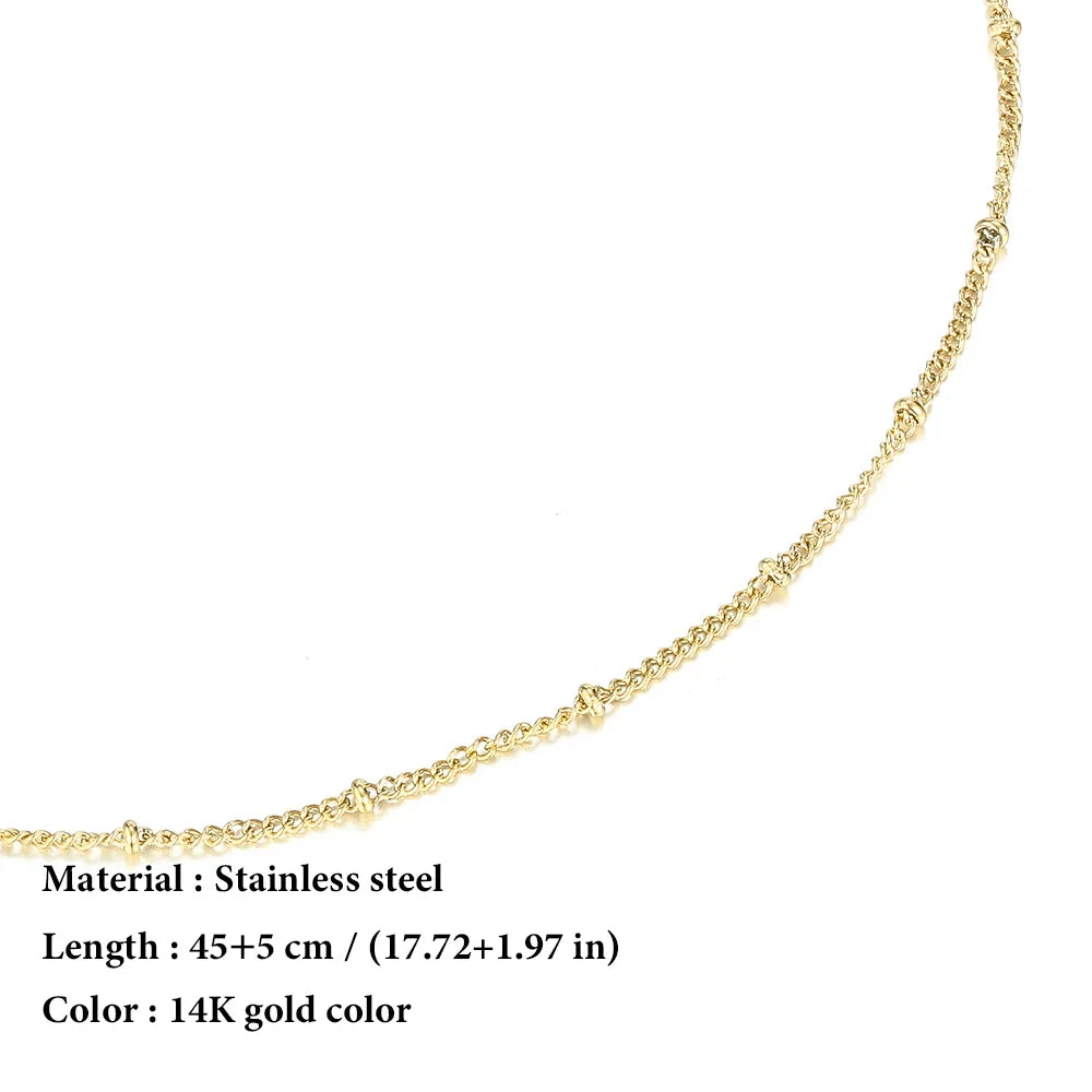 SUNIBI Stainless Steel Chain Necklace for Women Gold Color Thin Choker Bead Chain Necklace Jewelry Wholesale Dropshipping