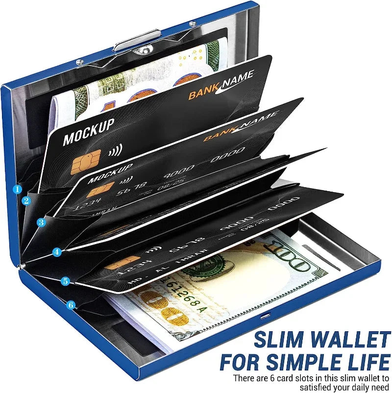 RFID Blocking Credit Card Holder | Slim Metal Wallet for 6 Cards