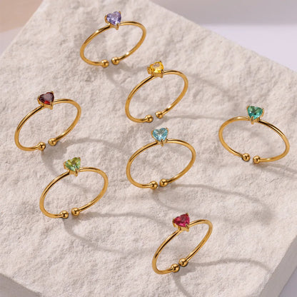 Fashion Zircon Heart Birthstone Rings For Women Stainless Steel Gold Color Birthstone Ring  Aesthetic Wedding Jewelry Gift