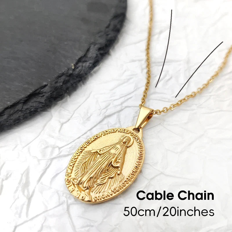 Hot Sale Virgin Mary Pendant Necklace - 18K Gold Plated & 316L Stainless Steel Religious Medallion, Catholic Gifts for Women Men