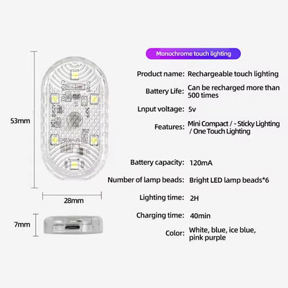 USB Charging LED Touch Light | Mini Wireless Car Interior Lamp for Trunk and Roof