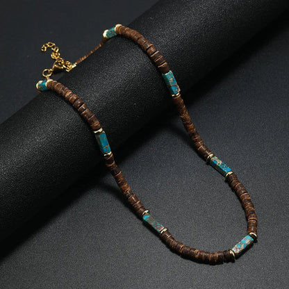 Vintage Boho Natural Stone Necklace for Couples | Brown Coconut Shell Bead Choker