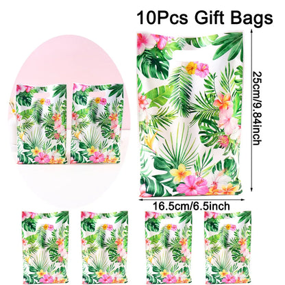 Tropical Hawaiian Party Tablecloth and Candy Bags Set | Flamingo Summer Decor