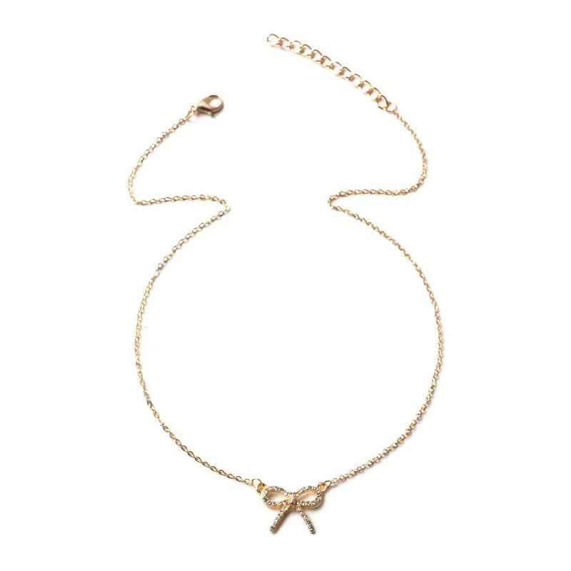 Fashion Rhinestone Bow Pendant Necklace For Women Exquisite Zircon Bowknot Choker Necklaces Office Party Jewelry Lady Gifts