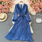 Slim Dress Elegant A Line V Neck Puff Sleeve Chiffon Pullover Mid-Calf Dresses