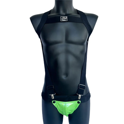 Sets Men Bodysuit Suspender Jumpsuits Nylon Jock Strap Harness Gay Underwear Jockstrap Laser Faux Leather Removable Penis Pouch