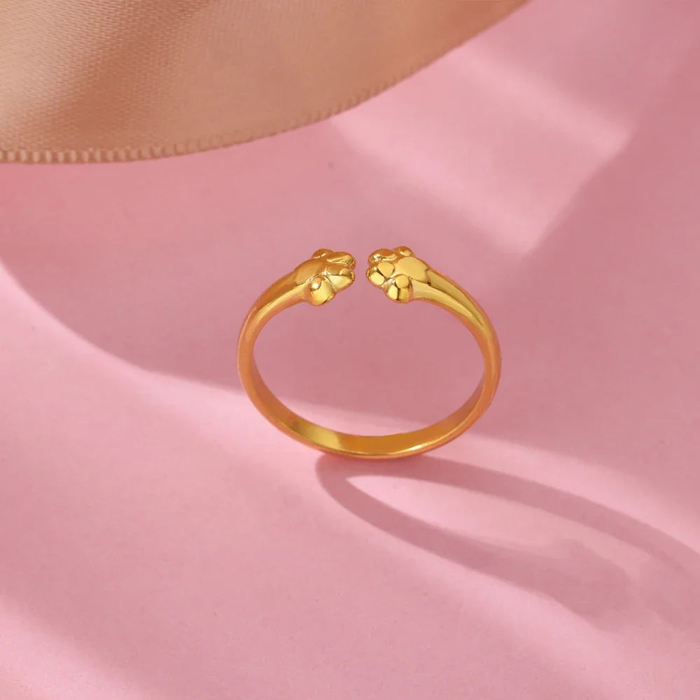 Cute Cat Claw Open Rings For Women Stainless Steel Gold Color Temperament Animal Finger Ring 2025 New Fashion Couple Jewelry