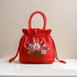 Small Embroidered Flower Bucket Bag | Women's Top Handle Drawstring Purse