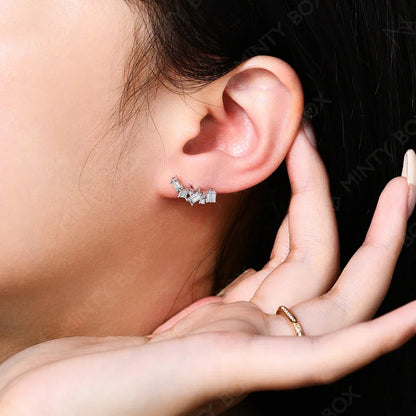 MINTYBOX Moissanite Stud Earrings for Women S925 Sterling Silver Lab Diamond Baguette shape Irregular Earring Engagement Jewelry