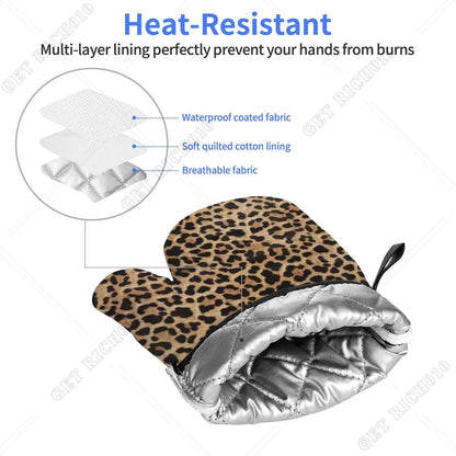 Leopard Print Oven Gloves Set | Heat Resistant Kitchen and BBQ Gloves