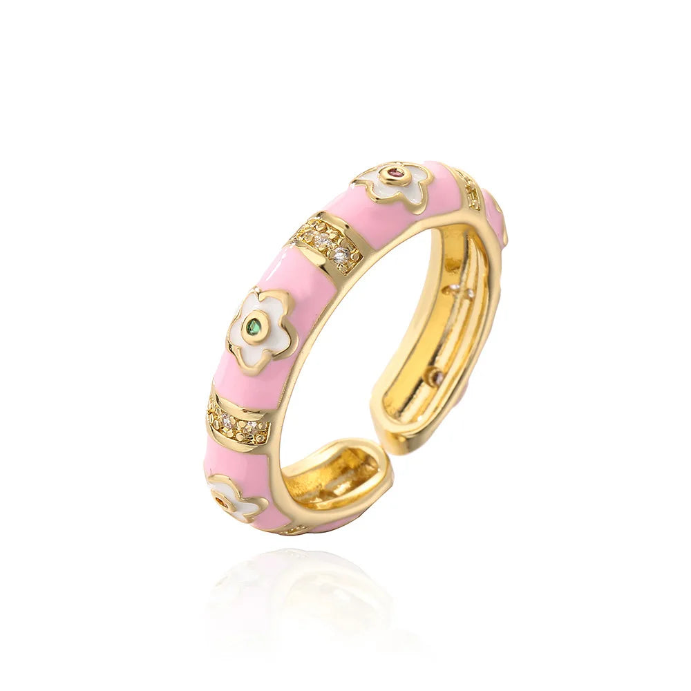 NEWBUY Colorful Enamel Wedding Rings For Women Female Oval Flower Finger Ring Female Party Jewelry Accessories Wholesale
