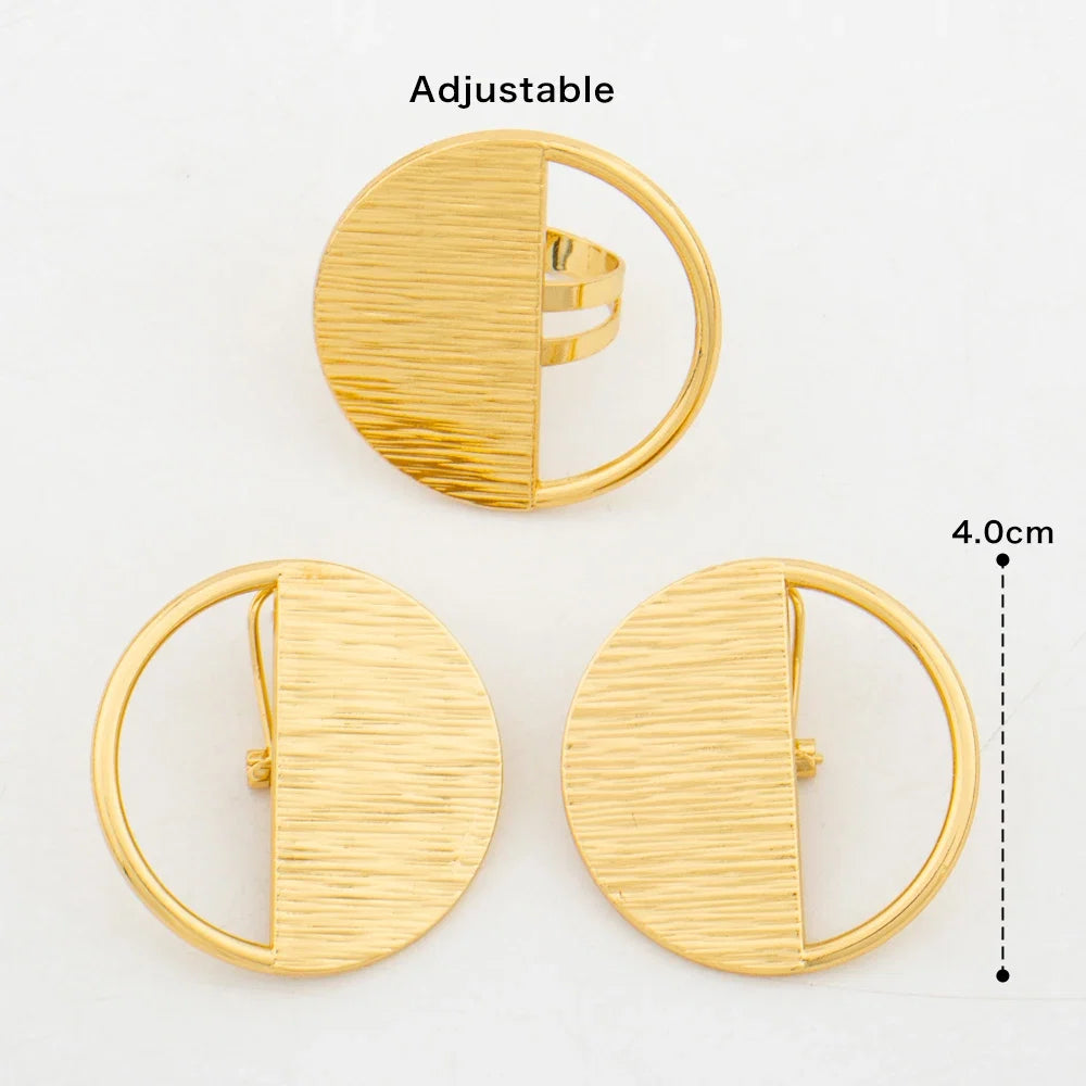 Brazilian 18k Gold Plated Jewelry Set for Women Irregular Design Clip Earrings and Adjustable Ring Jewelry Set Accessories Gifts