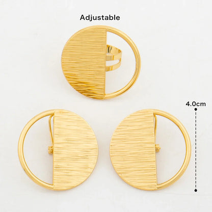 Brazilian 18k Gold Plated Jewelry Set for Women Irregular Design Clip Earrings and Adjustable Ring Jewelry Set Accessories Gifts
