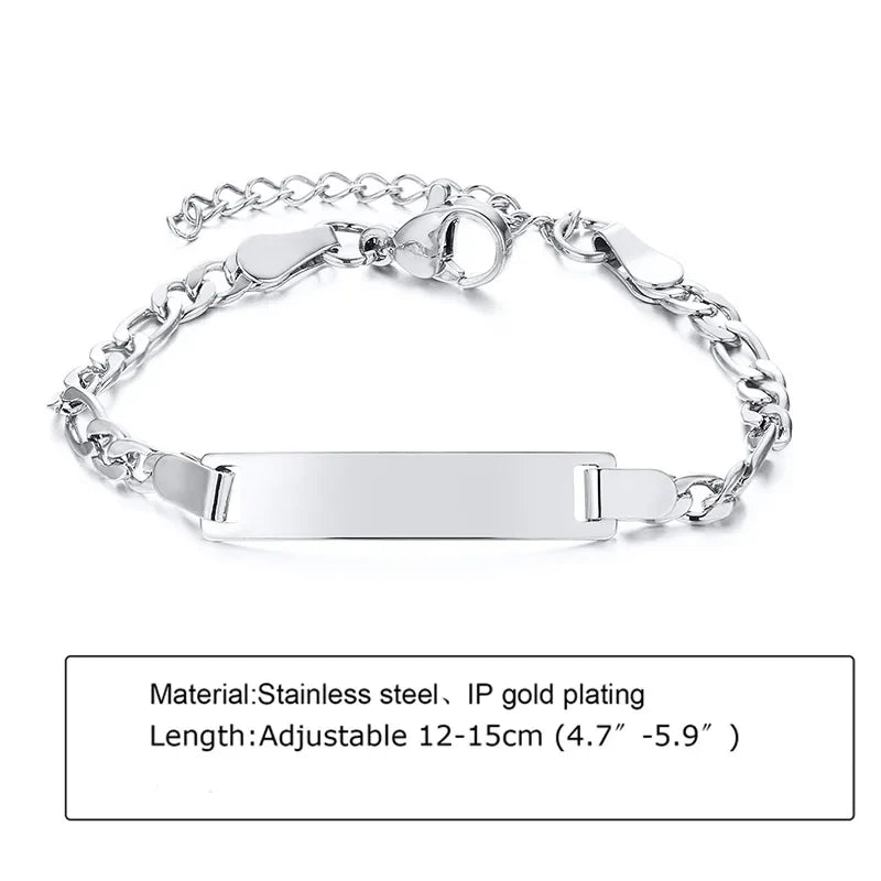 Custom Personalized Name ID Bracelet Gilrs Boy Gifts, Stainless Steel Curb Chain Link Crown Bracelet Not Allergic