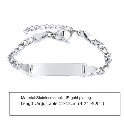 Custom Personalized Name ID Bracelet Gilrs Boy Gifts, Stainless Steel Curb Chain Link Crown Bracelet Not Allergic
