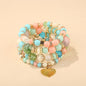 4Pcs Boho Crystal Beads Chain Bracelet Set For Women Vintage Heart Charm Elastic Bangle Female Fashion Party Jewelry