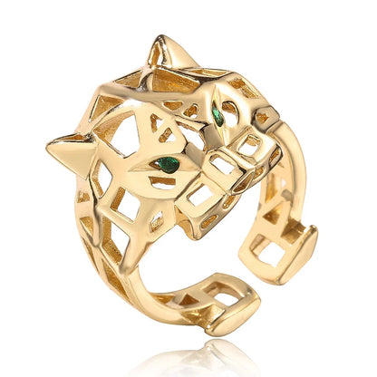 NEWBUY High Quality Fashion Statement Big Animal Ring For Women Girl Party Jewelry Gold Color Zircon Leopard Open Ring Wholesale