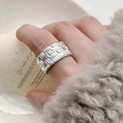 925 Sterling Silver Frosting Geometry Ring | Textured Wide Band for Women