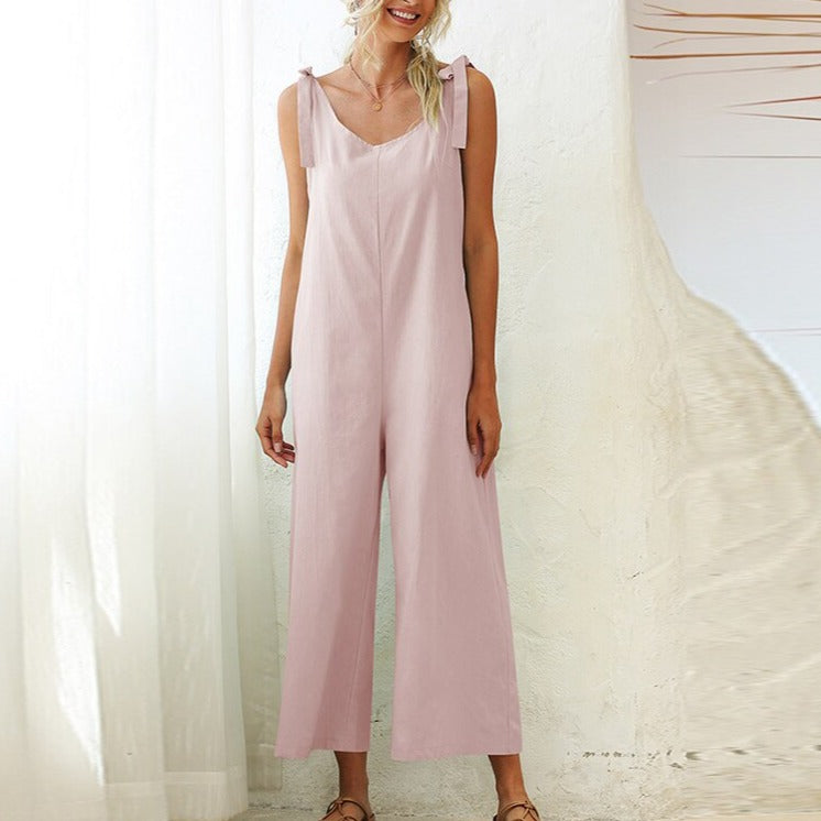 Women's Overalls 2022 Wide Leg Jumpsuit for Women Summer Cotton Backless Romper