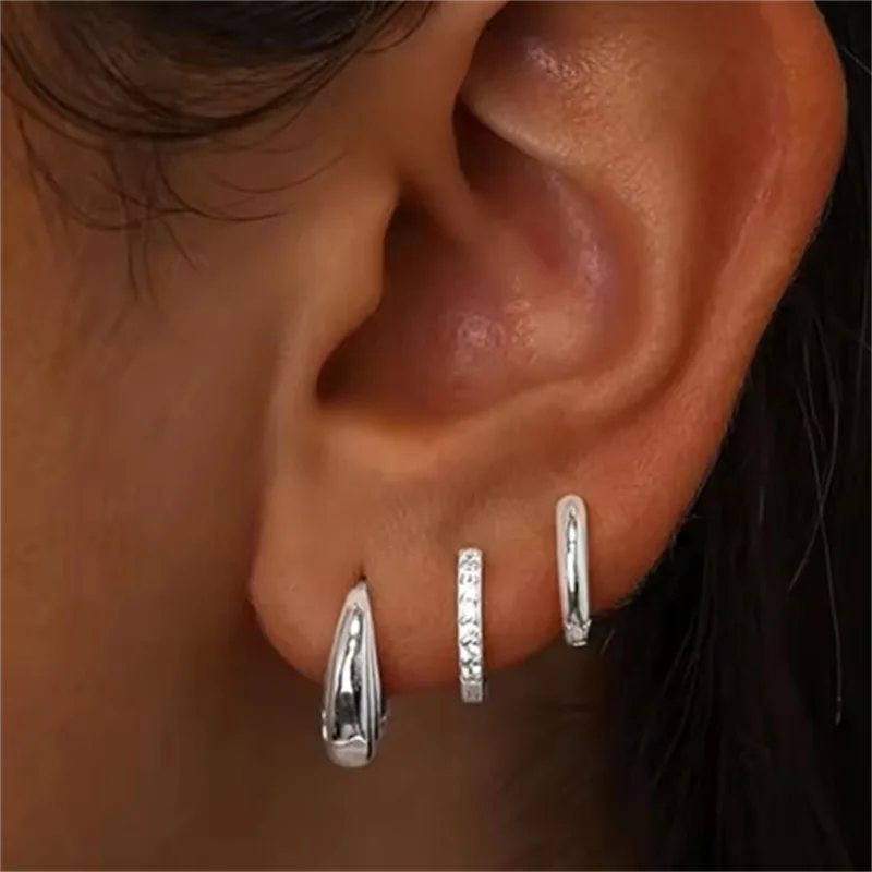 Gold Hoop and Stud Earrings Set | 3-Piece Stainless Steel Jewelry Collection
