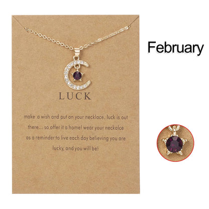 Fashion Moon Star Necklaces For Women 12 Months Crystal Birthstone Pendant Chain Men Trendy Birthday Party Jewelry Gift