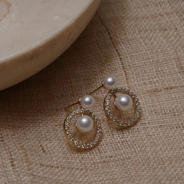 14k Gold Zircon Pearl Twist Stud Earrings | Luxury Women's Jewelry