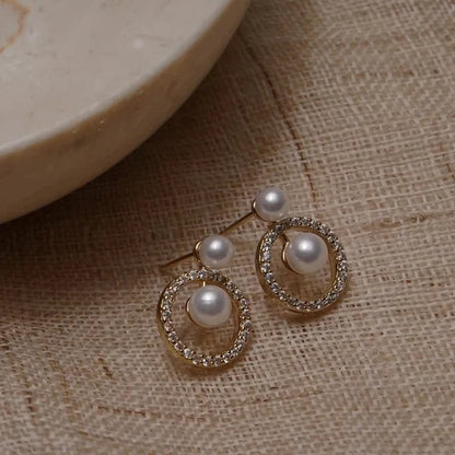 14k Gold Zircon Pearl Twist Stud Earrings | Luxury Women's Jewelry
