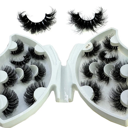 5-8 Pairs Natural Russian Striped Mink Lashes | 3D Volume Wavy False Eyelash Extensions